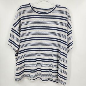 Aerie Oversized Linen Blend Tee Womens Size Medium Blue White Striped